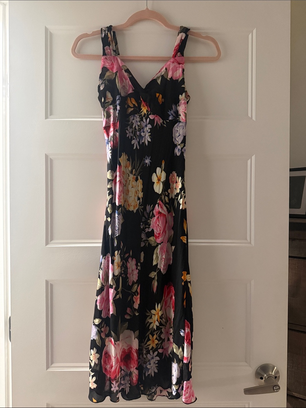 ChicFille Black Floral Midi Dress Fit & Flare Sleeveless Size S